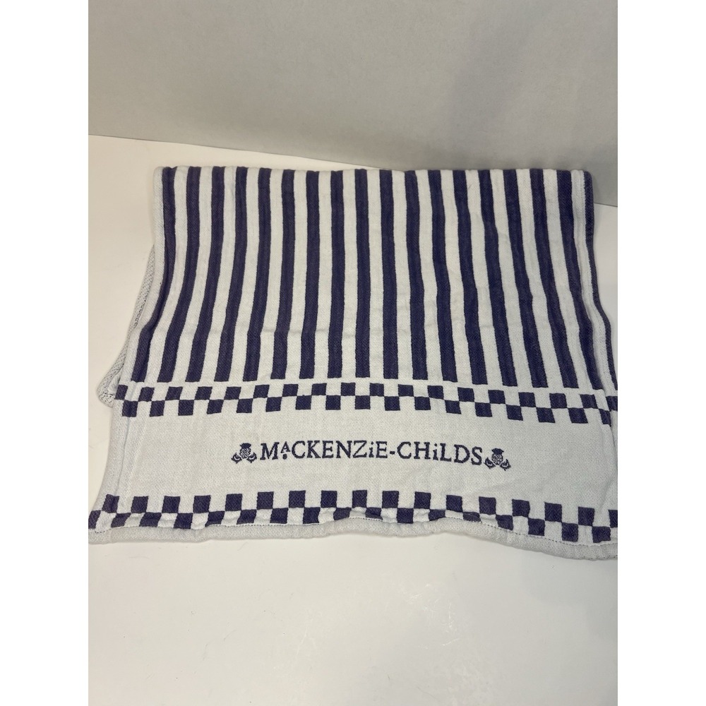 Mackenzie Childs Purple & White Striped Checkered Hand Dish Kitchen Towel